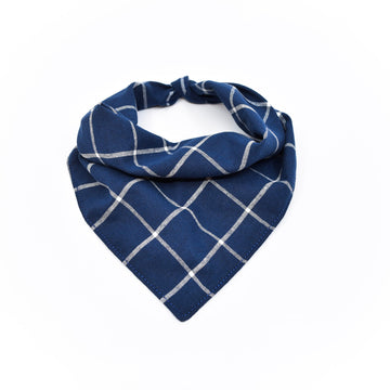 Navy Plaid Linen Bandana - Hoadin